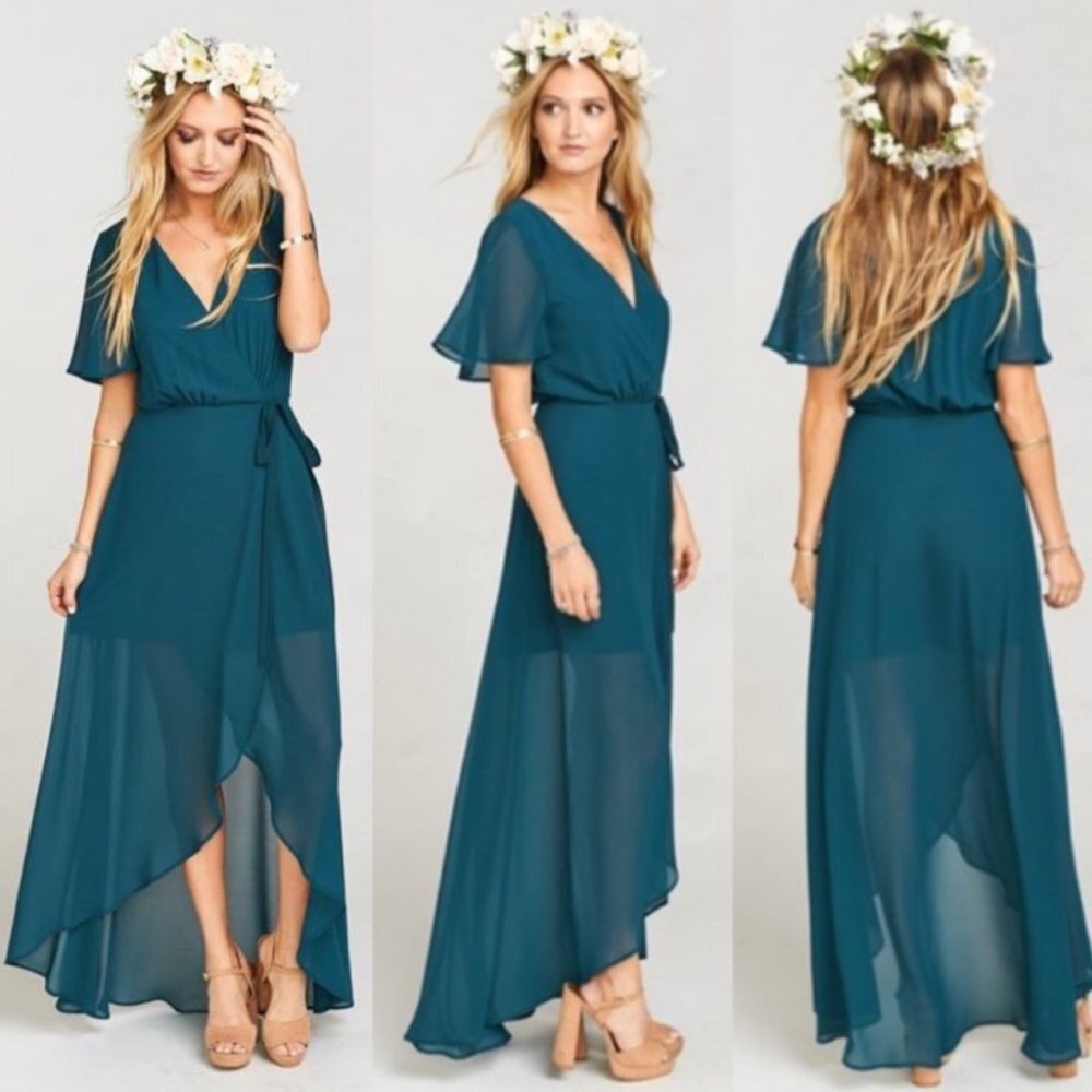 NWT Show Me Your Mumu Sophia Wrap Maxi Dress Deep Jade Size Small New Tags Boho